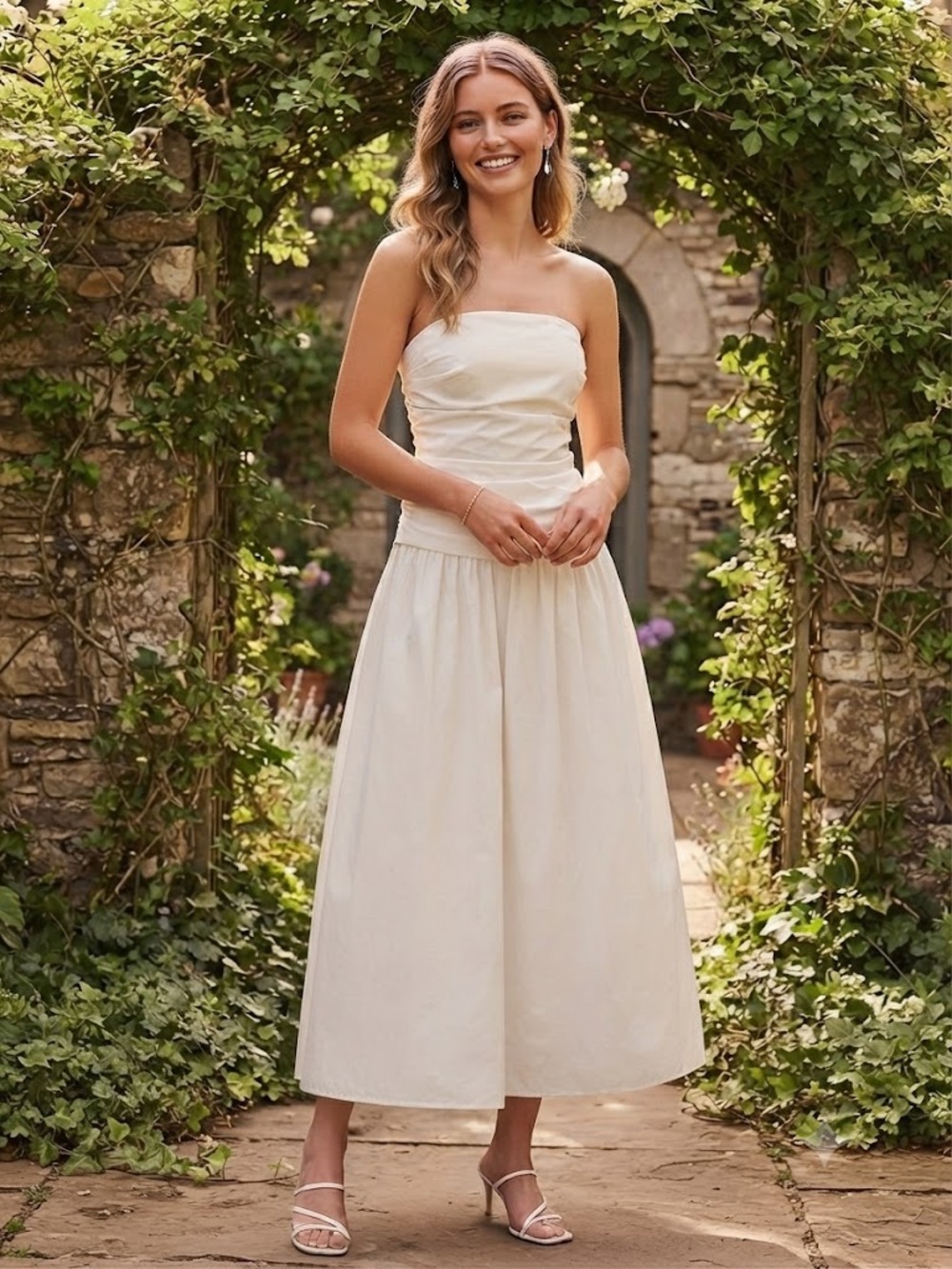Camila Coelho Strapless Tube White Midi Dress - #307